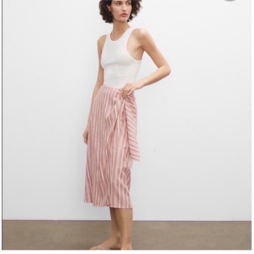 Club Monaco Red Linen Midi Wrap Skirt NWT 0